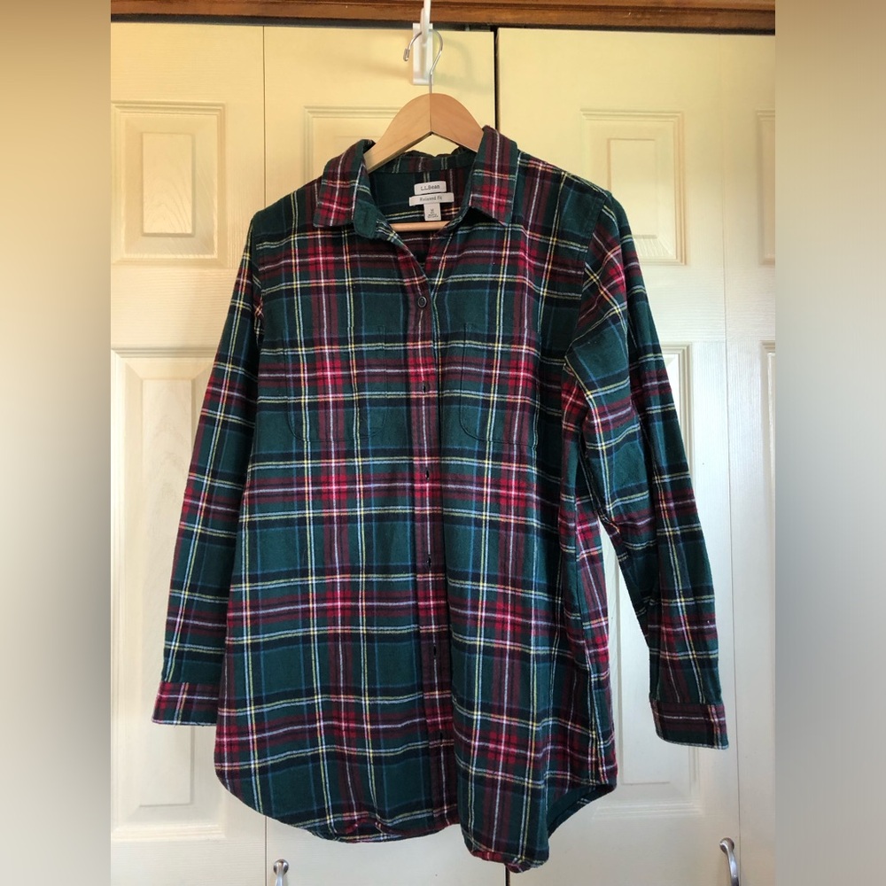 L.L.Bean Women's Scotch Plaid Flannel Shirt, Tunic, Medium